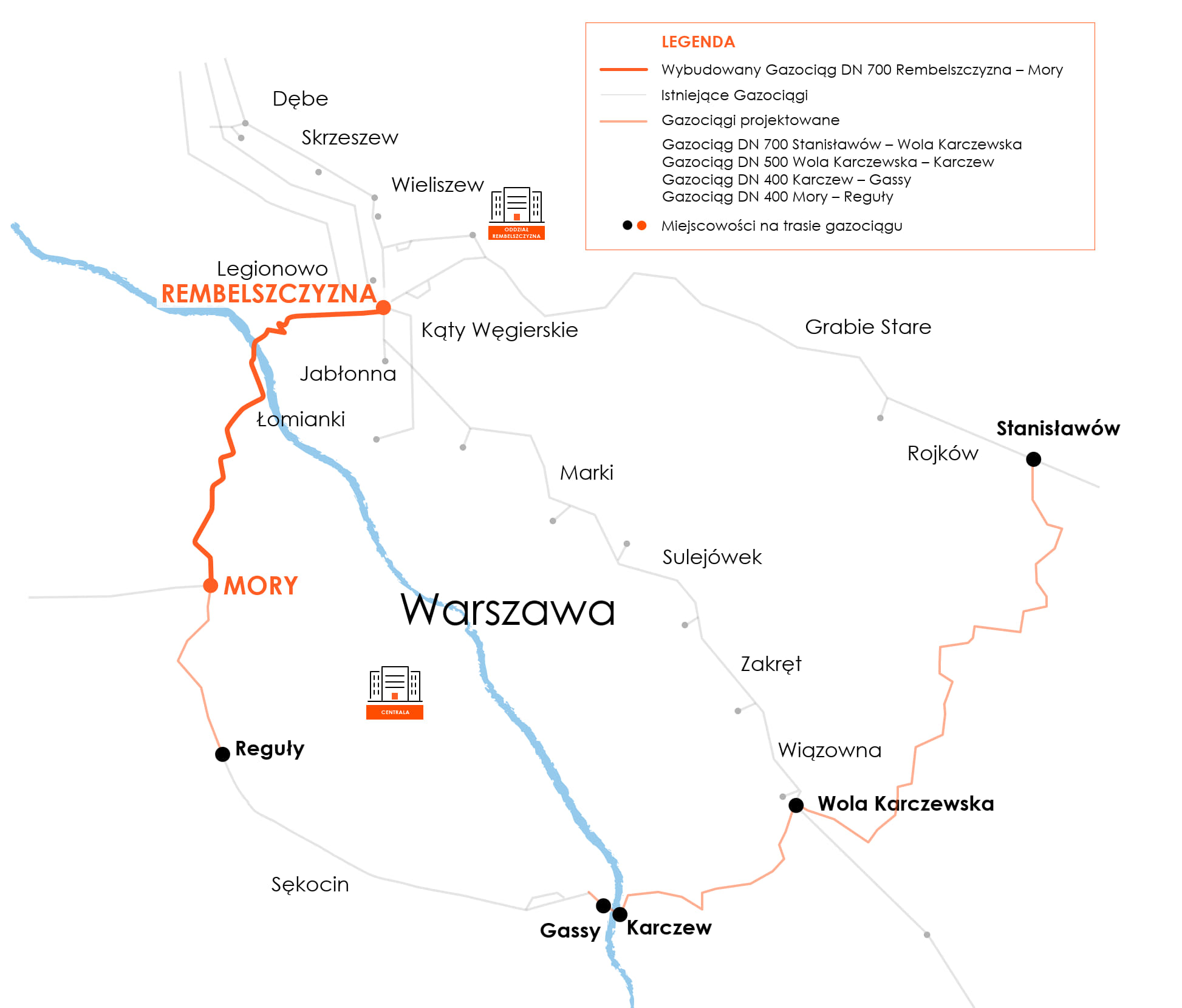 Mapa gazociągu Rembelszczyzna-Mory